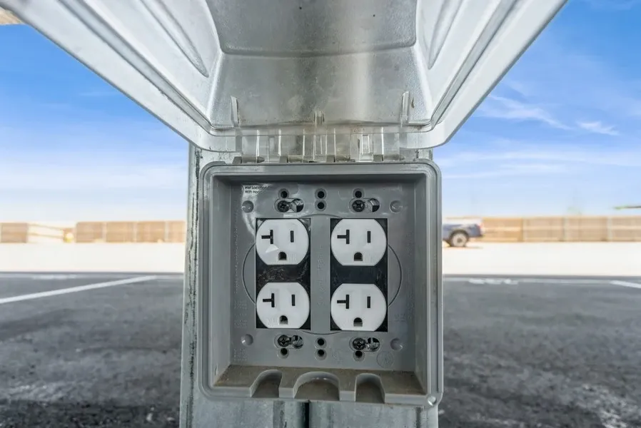 Electrical outlets available at covered RV parking spaces