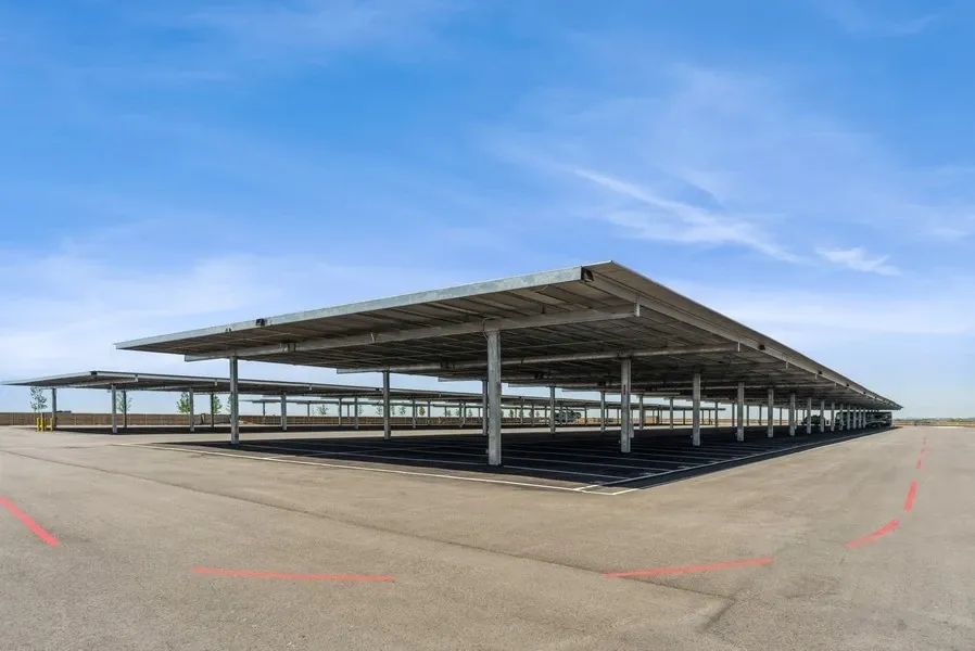 Empty lot of covered parking spaces