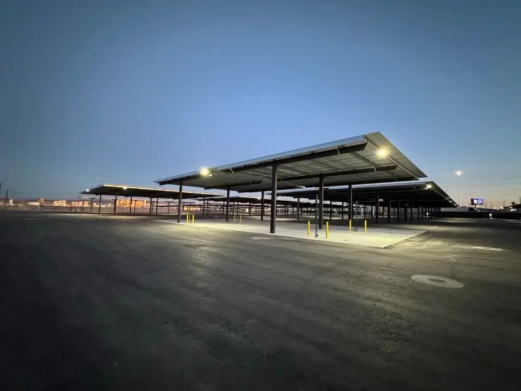 Well lit paved parking spaces.