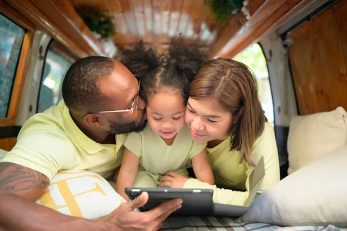 A family inside an RV.